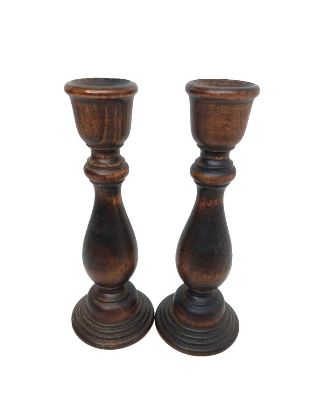 Handcrafted Wooden Rustic Candlesticks 7-Inch Tall Green Felt Base Set of 2